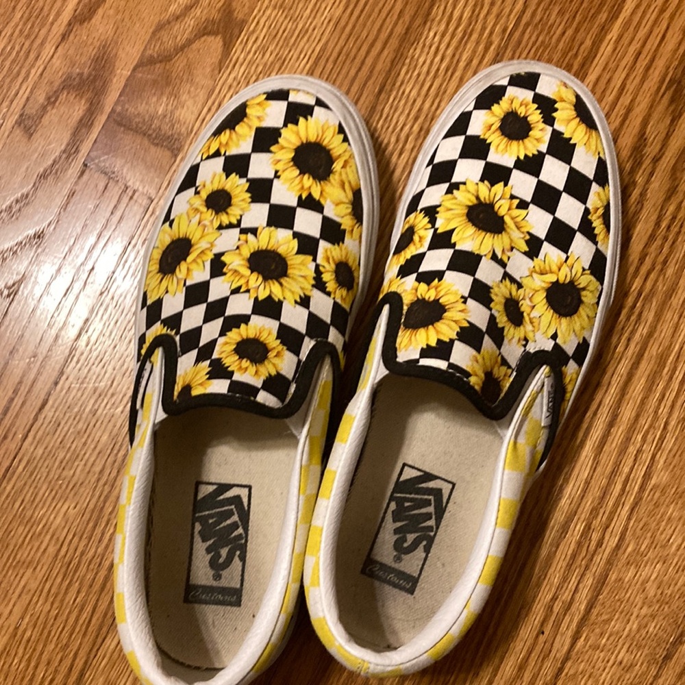 sunflower patterned slip-on vans